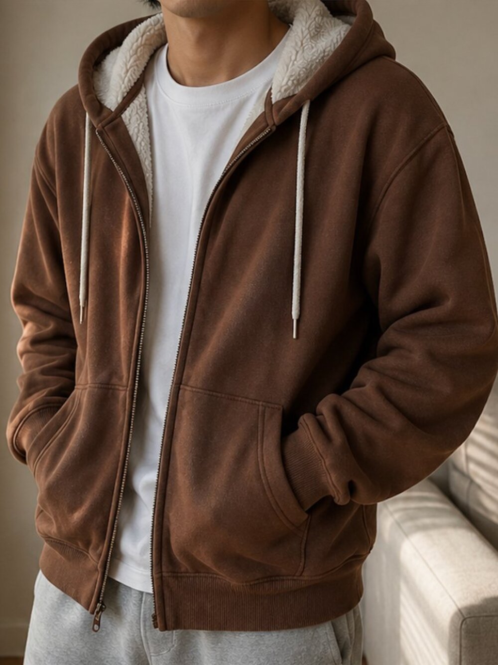Goodfellow & Co Brown Sherpa Lined Zip-Up Hoodie